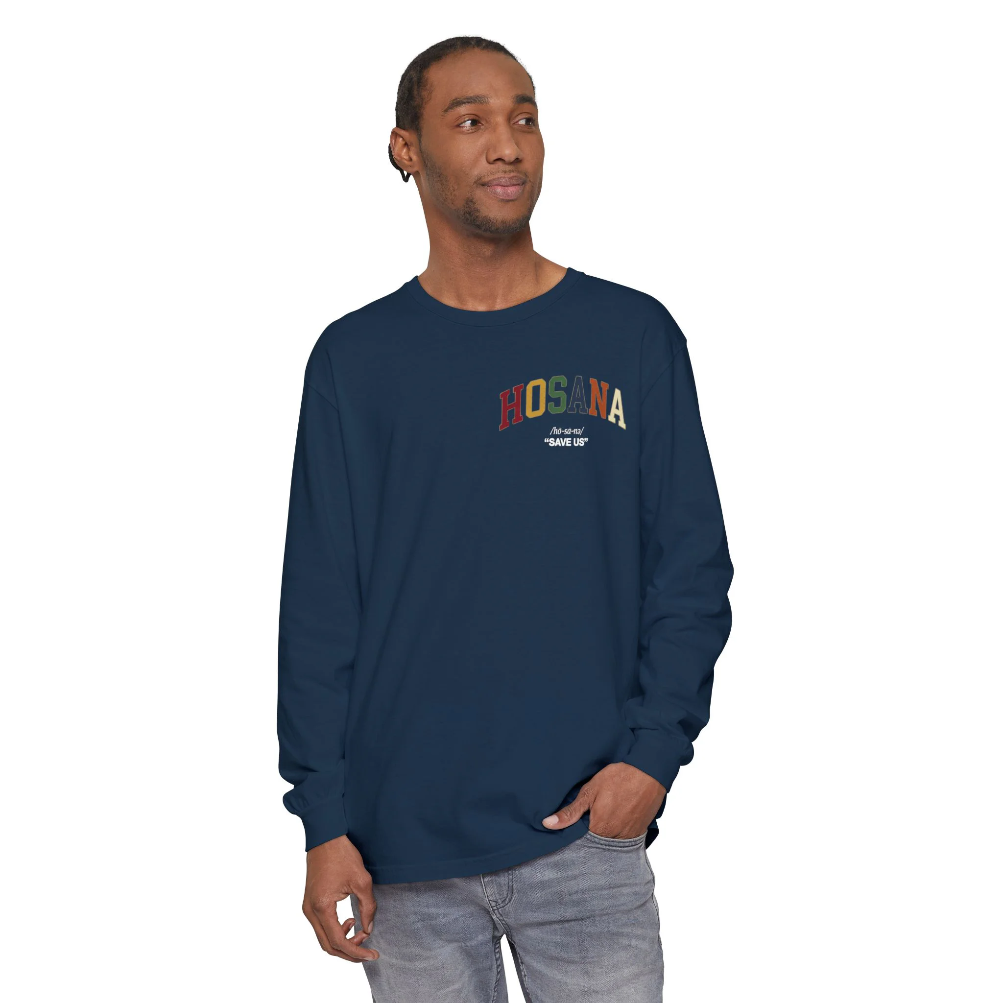 Hosana Long Sleeve T‑Shirt — Vintage Rainbow Chest Logo - Image 15