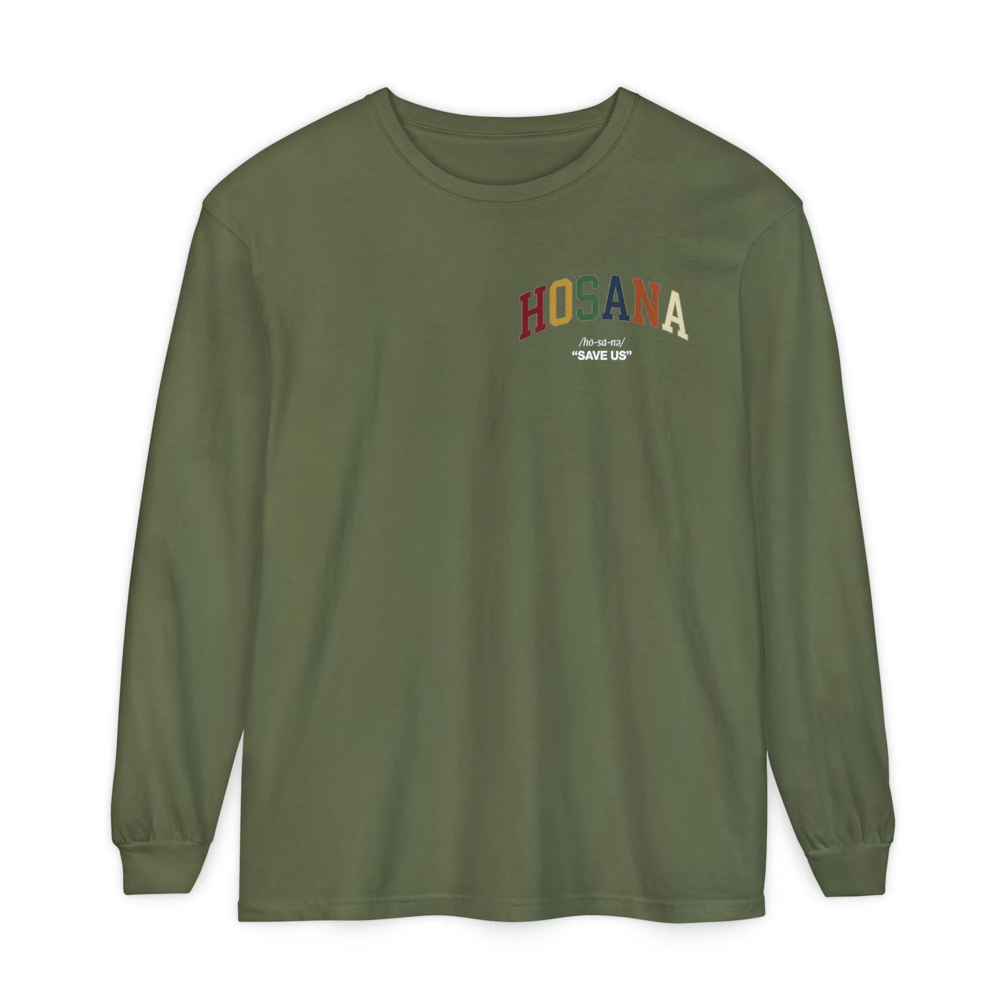 Hosana Long Sleeve T‑Shirt — Vintage Rainbow Chest Logo - Image 9
