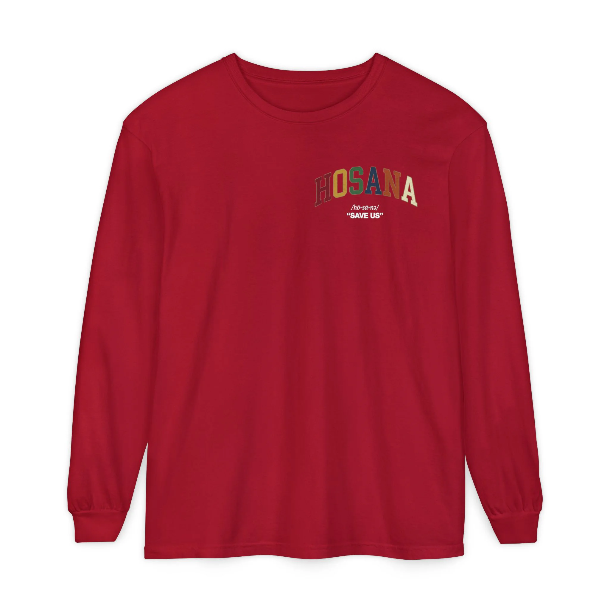 Hosana Long Sleeve T‑Shirt — Vintage Rainbow Chest Logo - Image 25