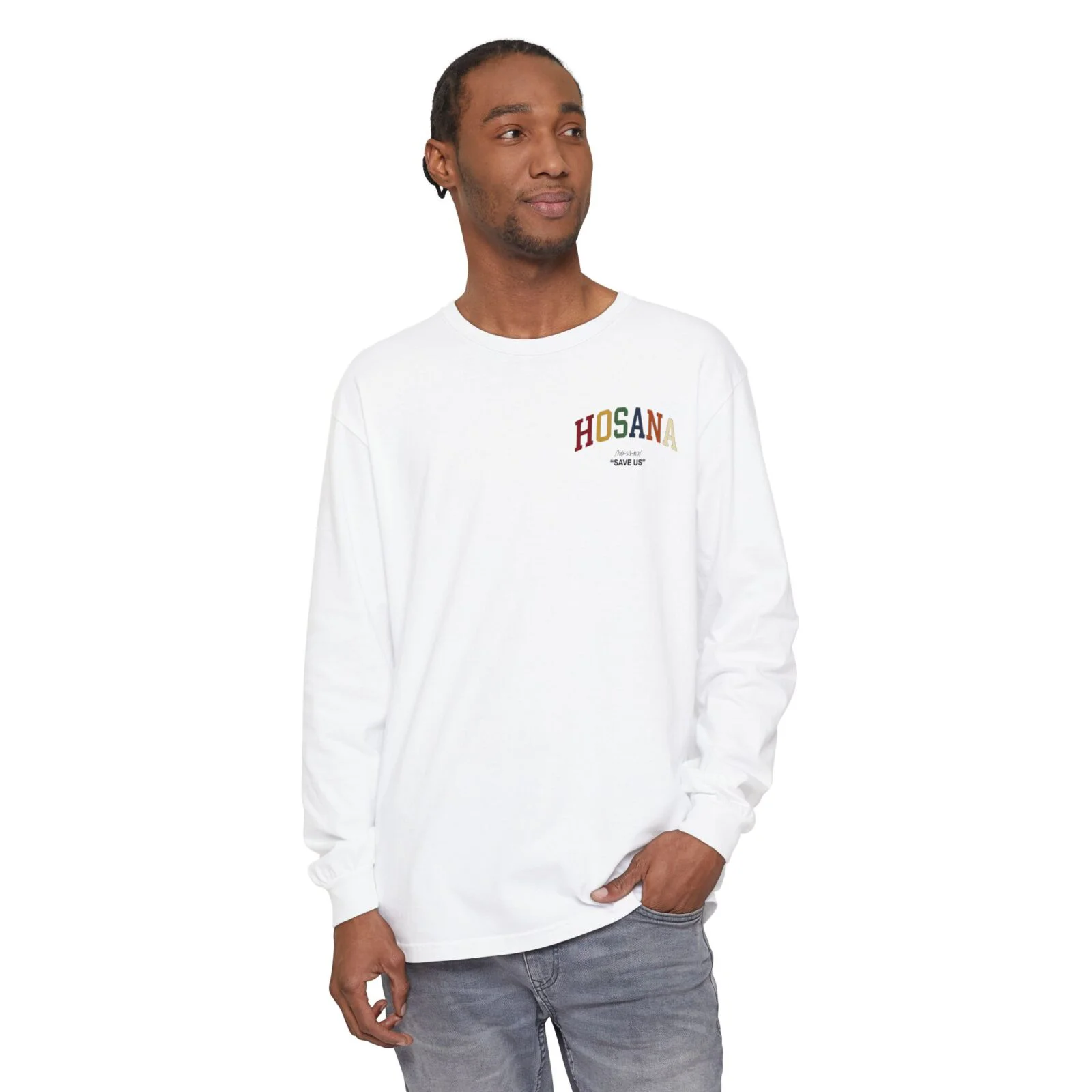 Hosana Long Sleeve T‑Shirt — Vintage Rainbow Chest Logo - Image 3
