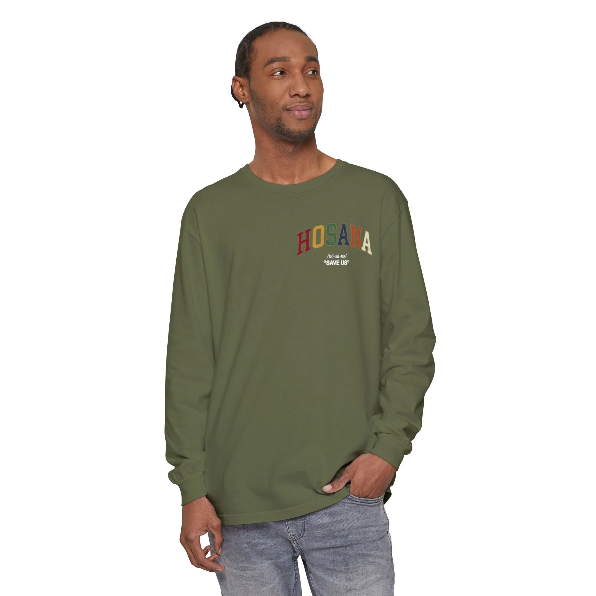 Hosana Long Sleeve T‑Shirt — Vintage Rainbow Chest Logo - Image 11