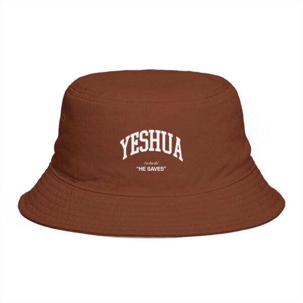 Yeshua 'He Saves' Embroidered Bucket Hat - Christian Faith Brown Sun Hat