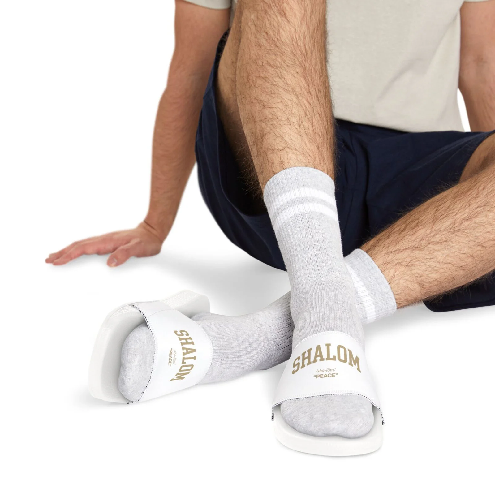 Shalom Men's Slide Sandals — White Removable-Strap Comfort Slides