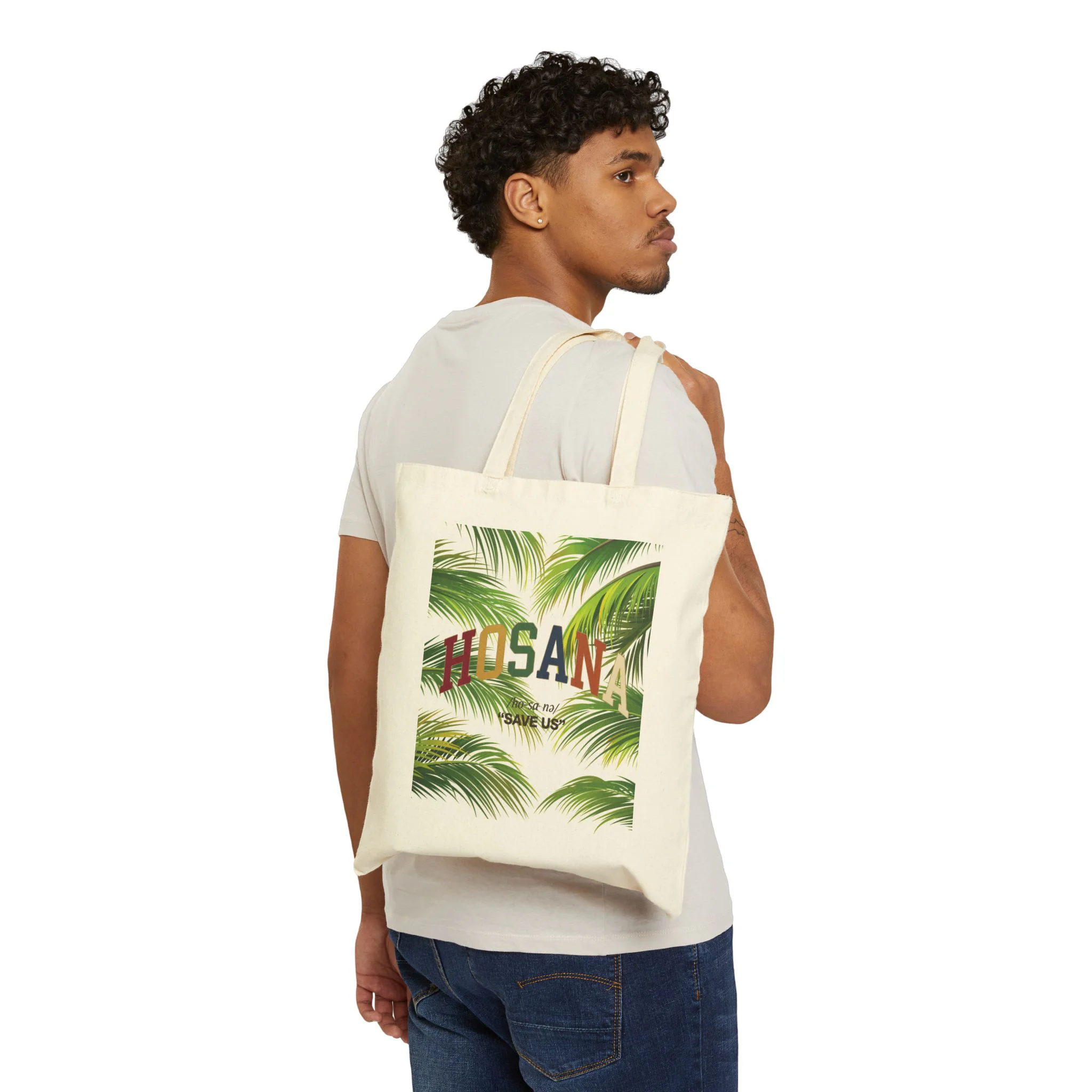 Tote Bag — Tropical Palm Leaves Canvas Tote (Hosanna Text Option) - Image 3